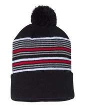 Sportsman SP60 12" Striped Pom-Pom Cuffed Beanie